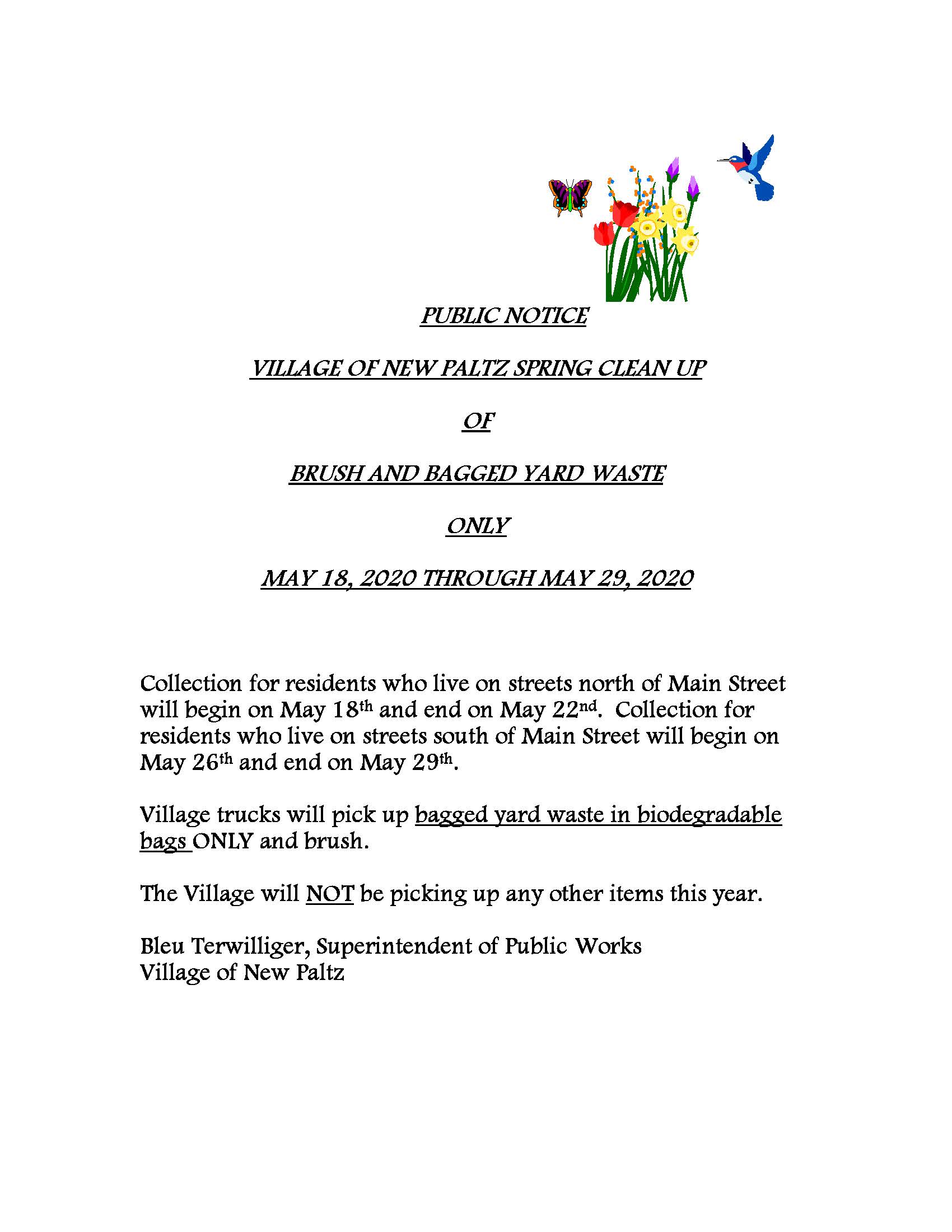 Spring Clean Up May 18May 29, 2020 • Village of New Paltz